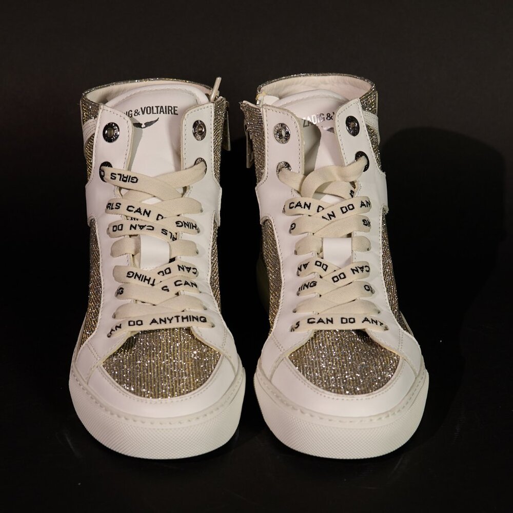 Zadig & Voltaire ZV1747 High Flash Sneakers Silver - NWOT - Size 36